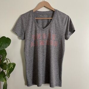 Under Armour Gray & Orange V-Neck Short Sleeve T-Shirt Size M